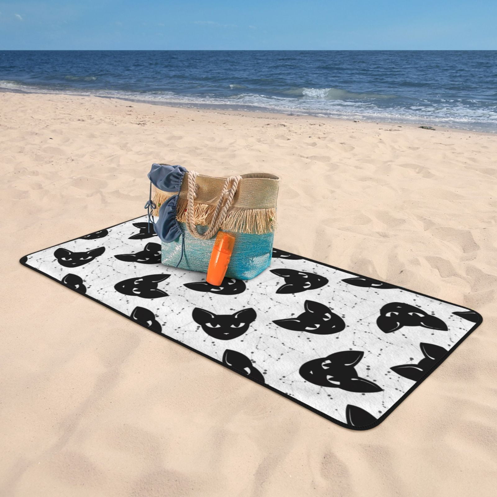 Cotton Bath Towels for Bathroom - Artistic Cat Face Black Microfiber Quick Dry Towels for Body Bath Sheets, Personalized Beach Towel, Soft Shower Towels for Travel Home Beach 27*55in