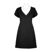 Betsey Johnson V-Neck Short Sleeve Bodycon A-Line Zipper Back Scuba Crepe Dress Color: BLACK MULTI, Size: 4