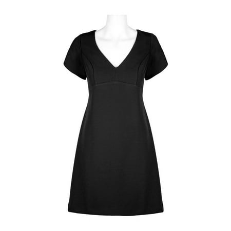 Betsey Johnson V-Neck Short Sleeve Bodycon A-Line Zipper Back Scuba Crepe Dress Color: BLACK MULTI, Size: 4