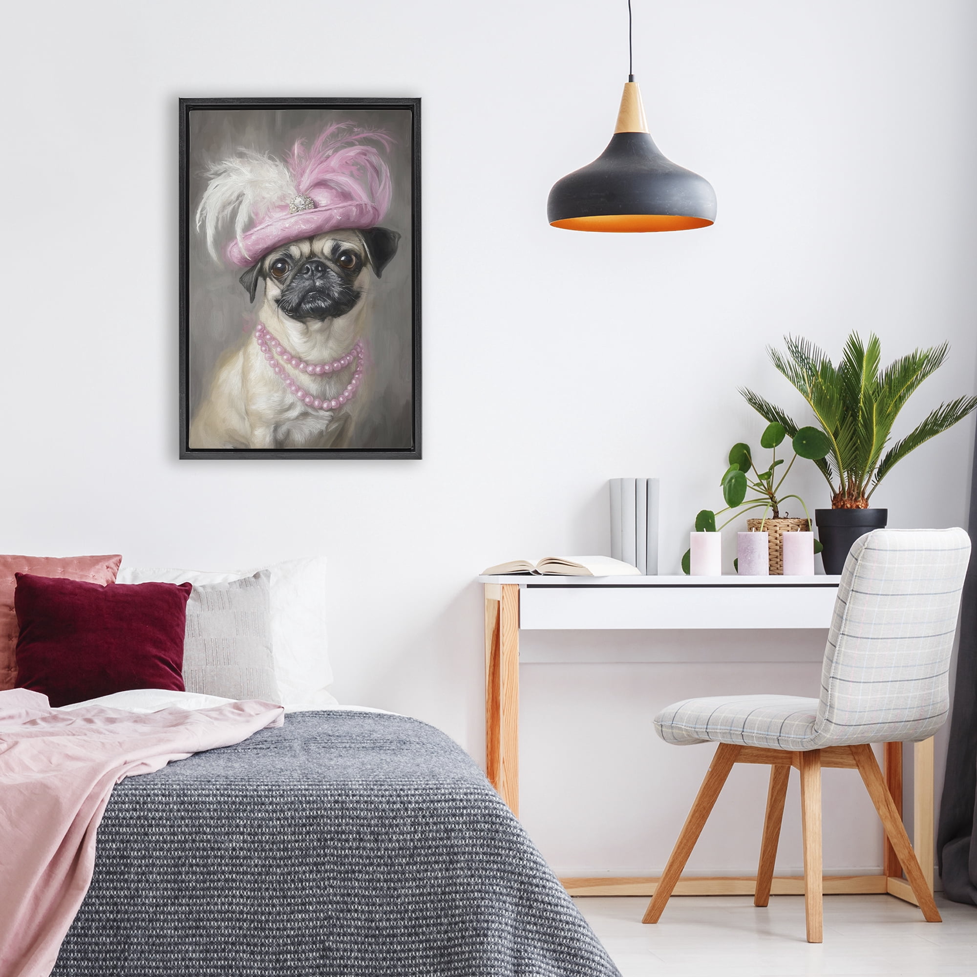 Stupell Industries Lady Pug Portrait Black Framed Floater Canvas Wall Art, design by Tina LeCour