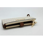 Michael Kors Jet Set Travel Leather Logo Large Double Zip Wristlet Wallet (Vanilla)