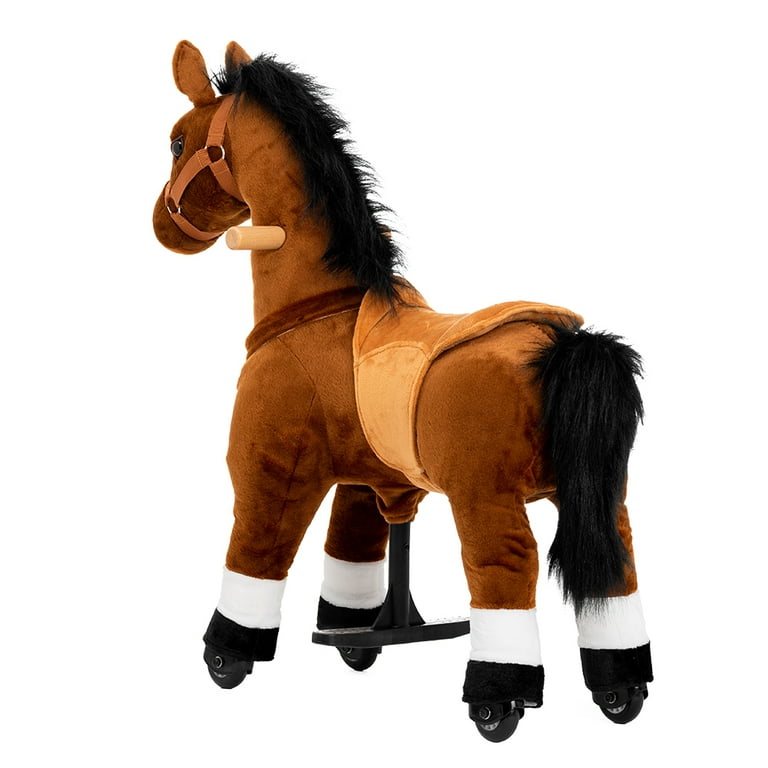 Ponyeehaw Ride on Horse Toys Mechanical Riding Pony with Wheels for 3 5 Years Old Ride on Pony Outdoor Brown