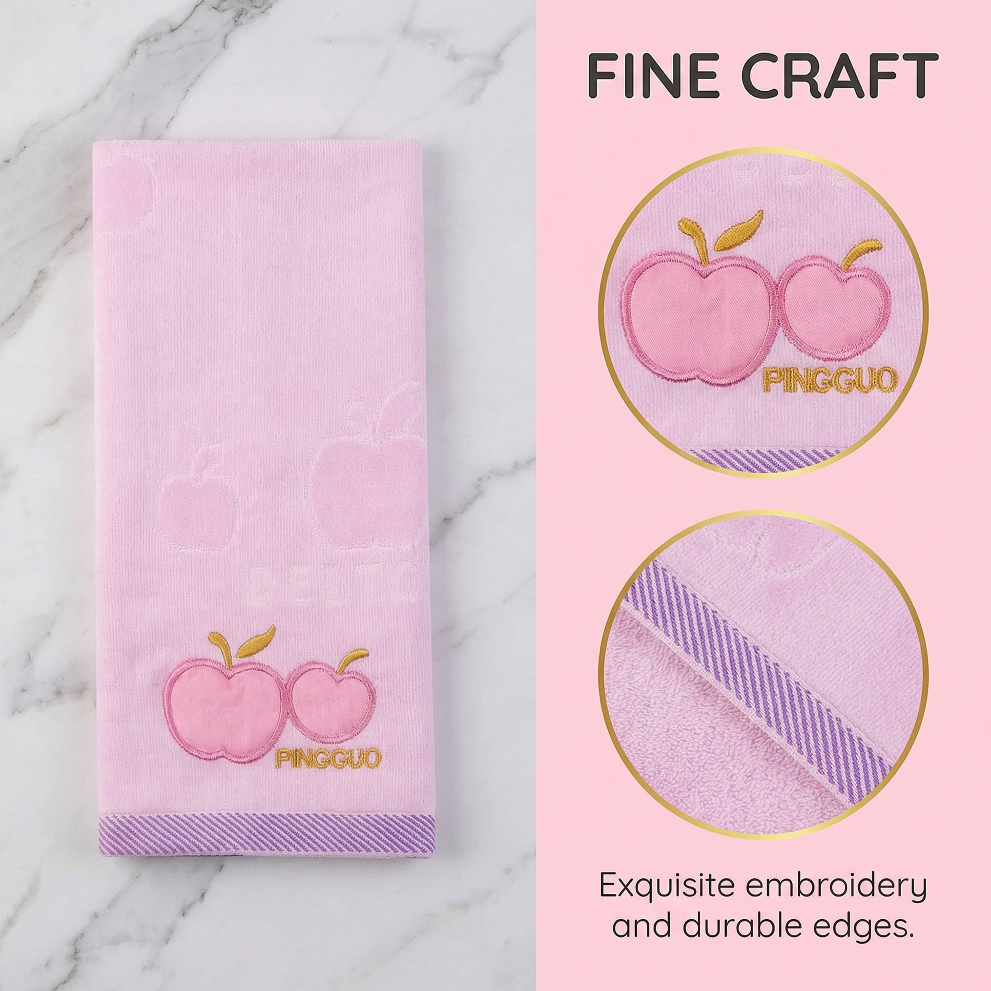 Unique Bargains Cartoon Embroidered 29" x 13" Soft Absorbent Hand Towels Pink 4pk