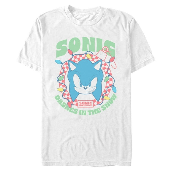 Mens Sonic the Hedgehog Dashes In The Snow Christmas Lights T Shirt