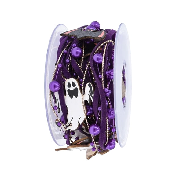 1x Halloween Pearl Ribbon Roll Bat Pumpkin Design for Wreath DIY Craft Gift Wrapping Decor Multicolor