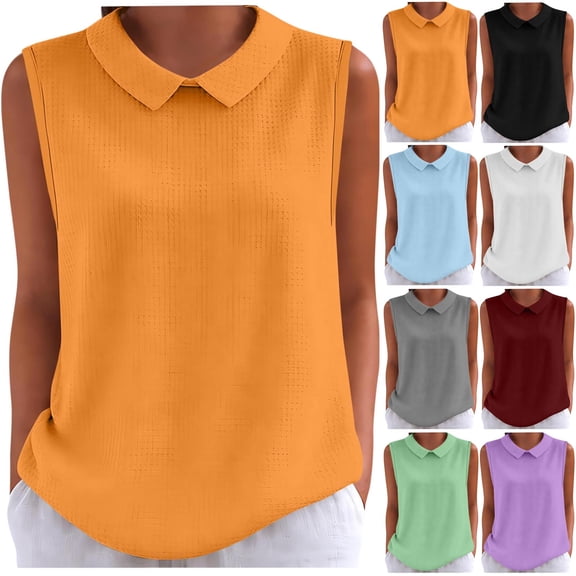 VBVC Women's Peter Pan Collar Sleeveless Blouse, Ladies' Waffle Woven Tank Top, Elegant Solid Color Work Shirt For Women,Black,S-2XL