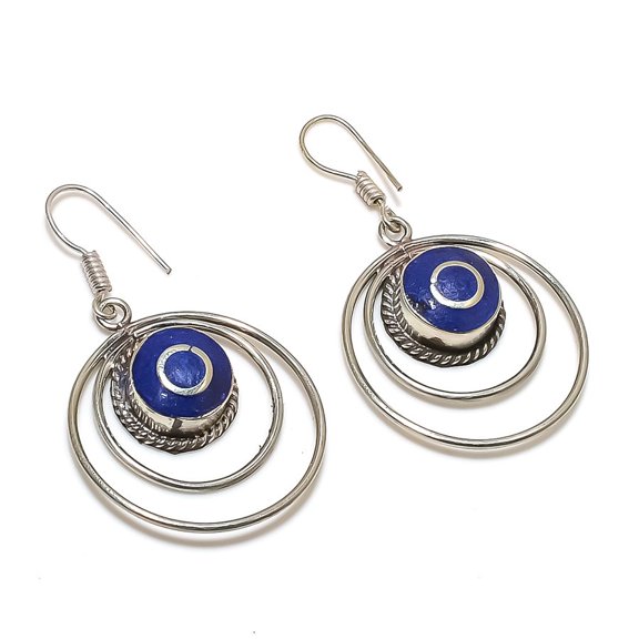 Natural Lapis Lazuli Gemstone Handmade Jewelry Earring 1.97"