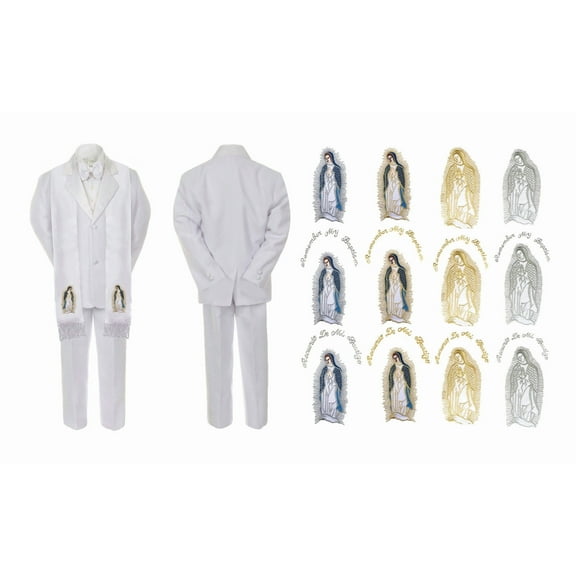 Infant Baby Kid Boy Christian Baptism White Suit Virgin Mary Maria On Stole Sm-7