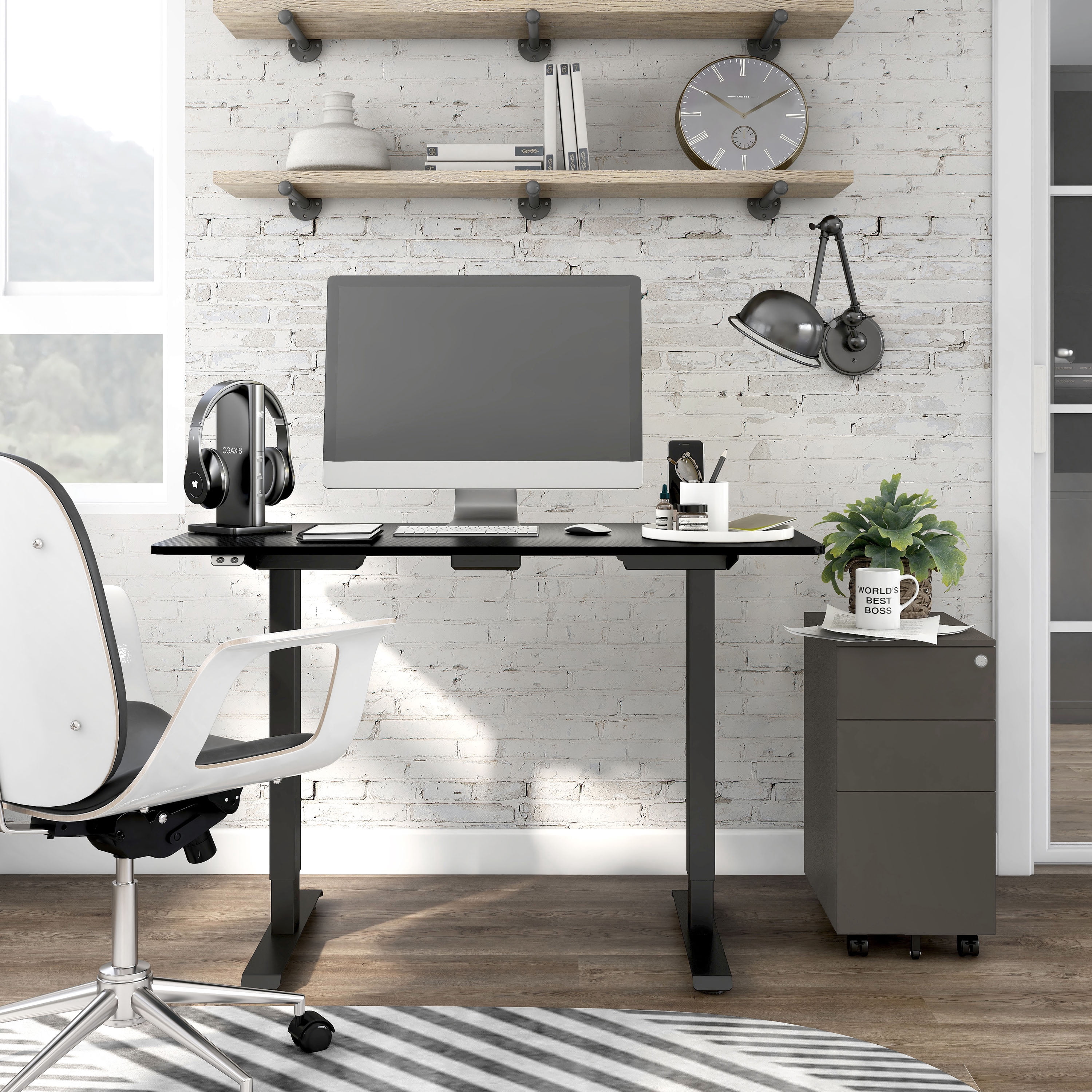 Furniture of America Trevo Metal Adjustable Office Desk, Black