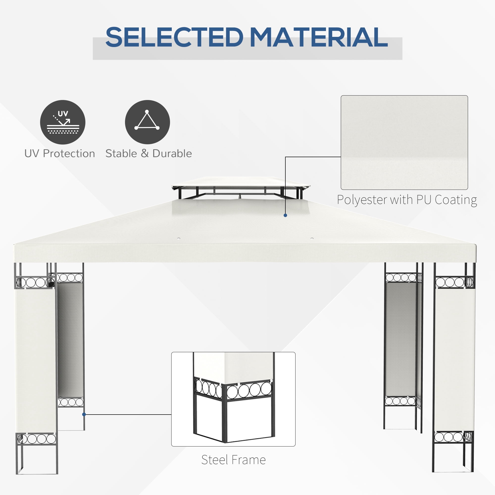 Outsunny 10' x 13' Patio Gazebo, Double Roof Outdoor Gazebo Canopy Shelter with Screen Decorate Corner Frame, for Garden, Lawn, Backyard and Deck, Cream White