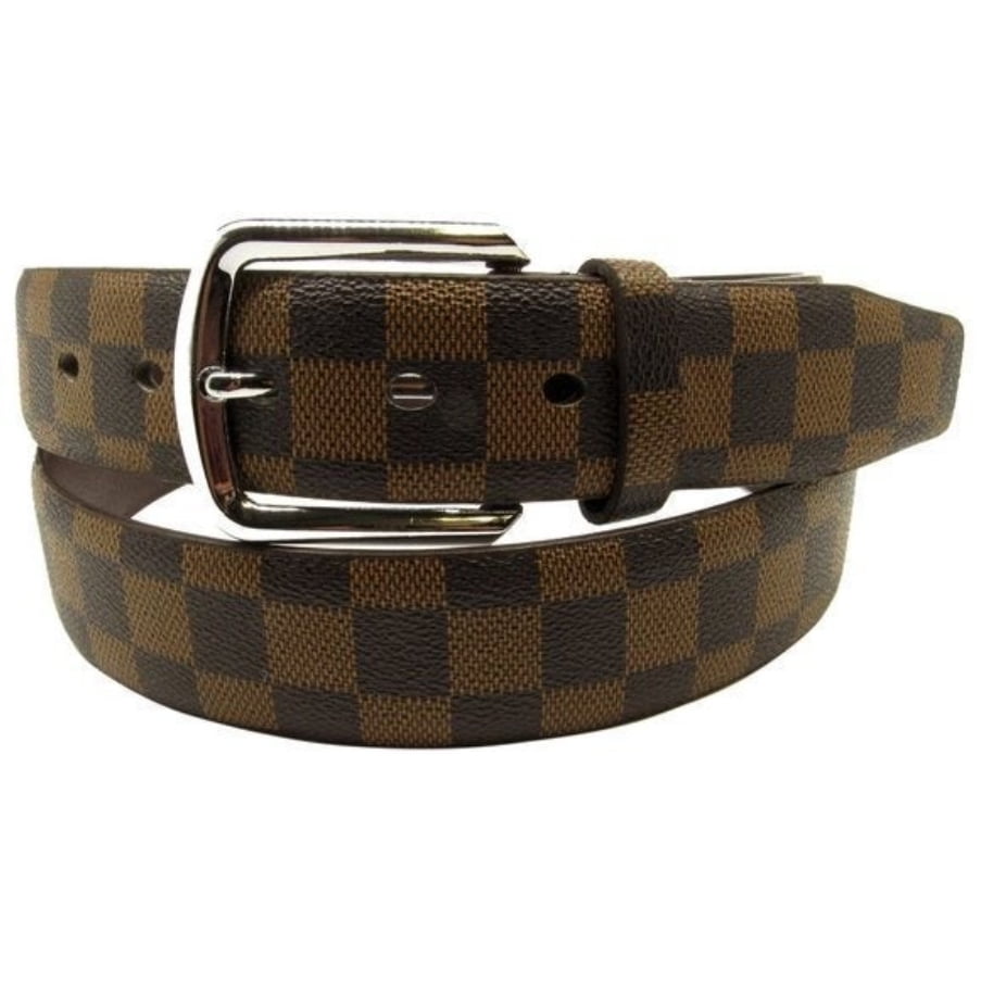 Brown Checker Pattern Leather Belt Size-Large 