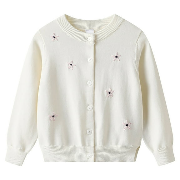 MEZZALL Girls Knit Cardigan Coats Jackets Long Sleeve Hand Embroidered Floral Design Pure Casual Outerwear For Teen Girls Lightweight Autumn Winter For 10 14 Year Soft Toddler Cartoon Clothing