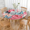 thumbnail image 3 of Round Fitted Tablecloth with Elastic Edges Fits 45"-52" Round Tables Pioneer Colorful Floral Waterproof Table Cover Washable Indoor and Outdoor for Party Kitchen Dinner Banquet Patio Picnic, 3 of 7
