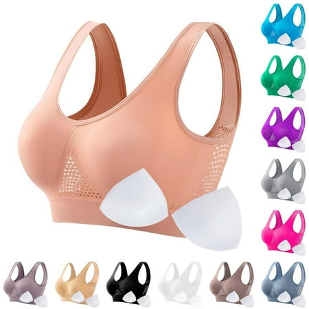 Feancey Daily Deals Clearance Sports Bras for Women with Removable Pads Seamless Plus Size Wireless Bra Gym High Impact Workout Yoga Brassiere No Underwire Pink 5XL