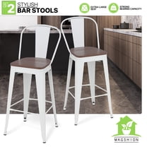 Set of Portable Bar Stools Pub Café Restaurant Dining Chair w/Wooden Seat White