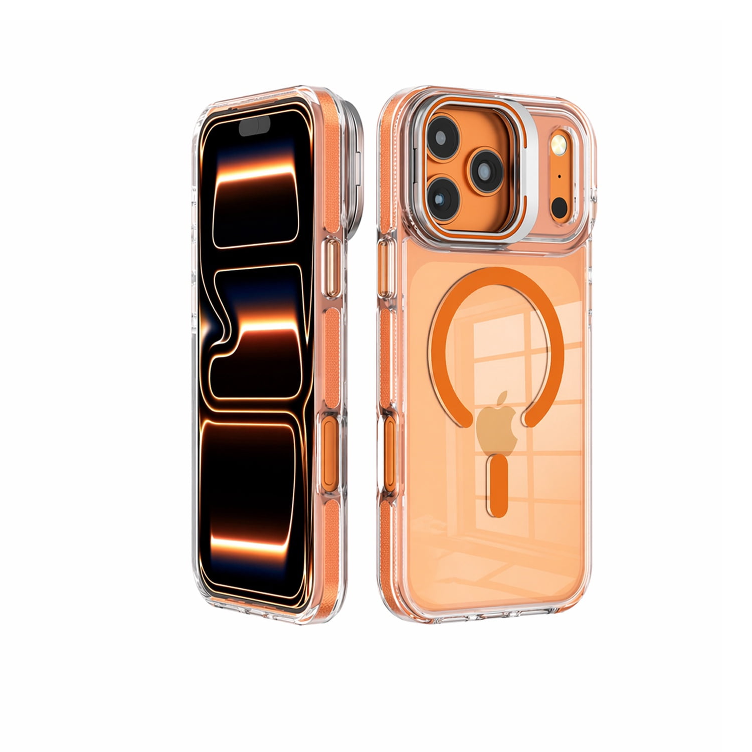 Crystal Transparent Case with Camera Stand & MagSafe for iPhone 17 Pro - Orange