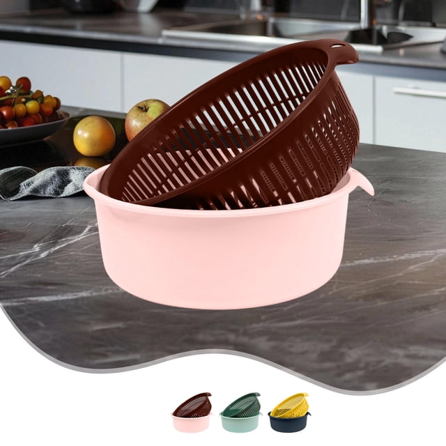 mfyjkho Cesta de drenaje doble de plástico apto para uso alimentario, colador grande para verduras y frutas, recipiente de almacenamiento con orificios de drenaje.