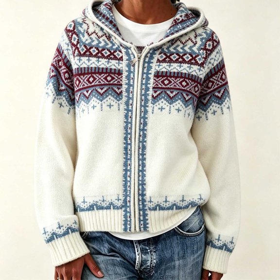 QUNYINEY Zip Up Sweater Cardigan Women Plus Size Cardigan Sweater Long Sleeve Hooded Knit Vintage Winter Tops