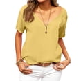 thumbnail image 2 of Hogleaql Short Sleeve Blouses for Women Soft V-Neck Blouse Fashion Solid Relaxed Fit Loose Fit Outfits Saffron S, 2 of 5