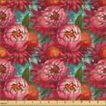 thumbnail image 2 of Ambesonne Floral Fabric by the Yard Upholstery, Peony Blossoms Bouquet Print, 2 Yards, Dark Coral Turquoise, 2 of 5