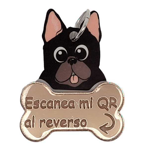 Placa DE identificación inteligente TQR BY FAKIRGEEK para MASCOTAS PERRO GATO BULLDOG FRANCÉS rosa negro