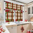 thumbnail image 7 of Kitchen Curtains Plaid Christmas Holly Berries Fir Tree Branches Valances and Window Curtains 3 Pcs Set Xmas Poinsettia Flower Mesh Short Tier Curtain for Room Small Kitchen Window Decor, 7 of 7