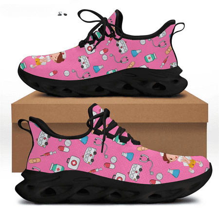 

White Cartoon Nurse Shoes Women Flats Sneakers Premium Sketch Physio Print Casual Female Lace Up Footwear Zapatos