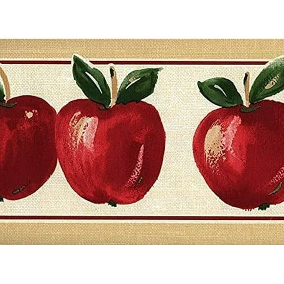 Concord Wallcoverings Wallpaper Border Fruits Pattern Apples Leaves for Kitchen Cottage, Cream Red Green, 5.25 Inches by 15 Feet KT77929