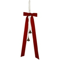 CuiLiyq Velvet Christmas Swag Bow with Bells, 20" x 6" Rustic Large Christmas Staircase Wreath Bows Vintage Hanging Bells, for Xmas Tree Topper Wall Door Outdoor Decor