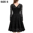 thumbnail image 2 of Vestido de cóctel formal con escote en V y manga larga con encaje floral vintage para mujer de Laklulu, negro, S, 2 of 5