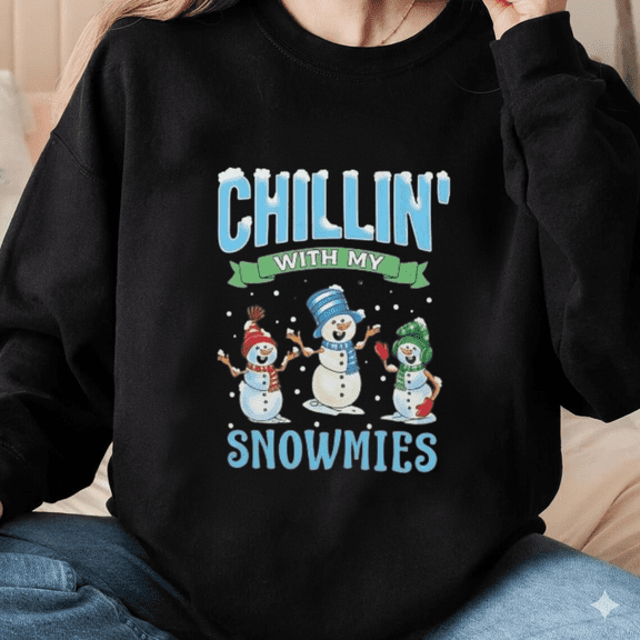 Chillin With My Snowmies Funny Snowman Holiday Snowhumor Sweatshirt, up to size 5XL