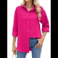 thumbnail image 3 of Camisas de Larga con Botones para Mujer, Blusas de Trabajo de Gran Tamaño con Cuello y Hombros Caídos, Blusa Holgada con Textura Rosa Roja S, 3 of 10