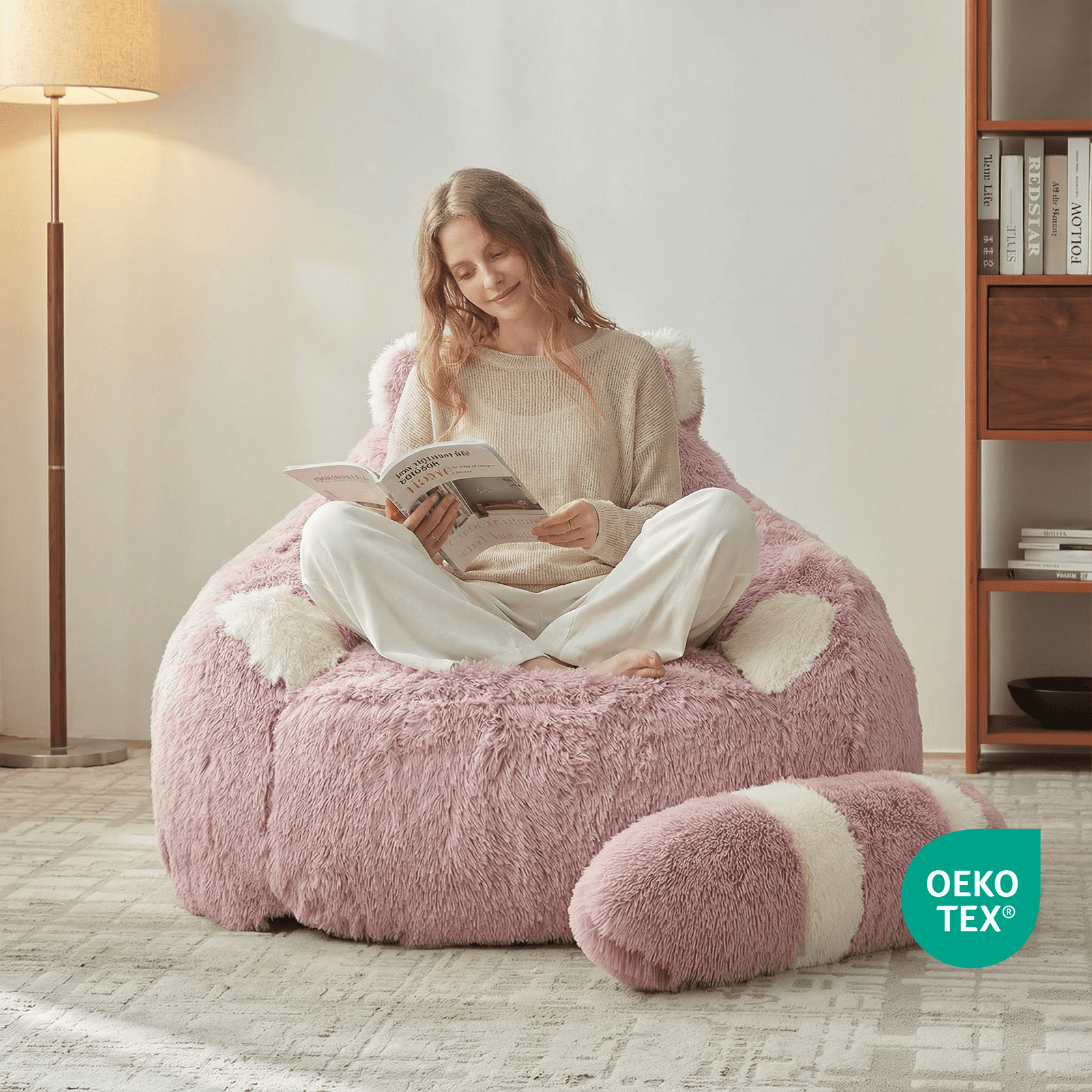 Ebenchico 3.7ft Raccoon Shaped Bean Bag Chair for Adults Teens Kids, Large Beanbag Chairs for Reading Gaming Relaxing(Pink)