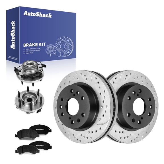 AutoShack Front Vented Drilled & Slotted E-Coated Brake Rotors   Ceramic Pads   Hub Bearing Assembly 8-PC Brake Kit Replacement for 2007-2013 Chevrolet Silverado 1500 ShadowGuard 12.99" (329.9 mm)