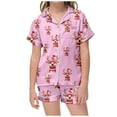 thumbnail image 2 of Girls Satin Pajama Set Short Sleeve Sleepwear 2 Piece Loungewear Soft Comfortable Button Down Top and Shorts Classic Holiday Outfit, 2 of 4