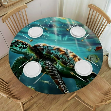 

SHERONV Turtle Fish Underwater Round Table Cover Stain Resistant Washable Indoor Outdoor Tablecloth Kitchen Dining Wedding Parties Picnic Camping 100% Polyester Fiber 31-35