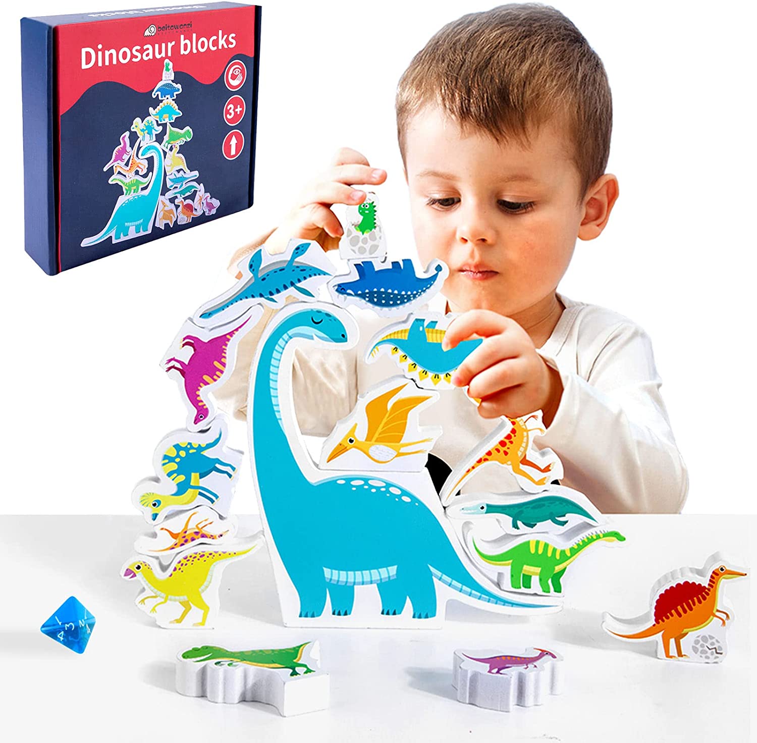 VEGCOO Dinosaur Stacking Toy Wooden Dinosaur Toys for 38 Years Old