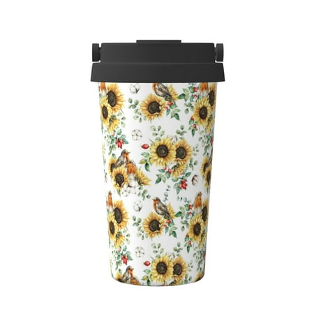 

Adobk Sunflowers Leaves And Birds Print Stainless Steel Coffee Mug -Vacuum Insulated Coffee Tumbler - Leakproof Travel Mugs Insulated for Hot & Cold Drinks