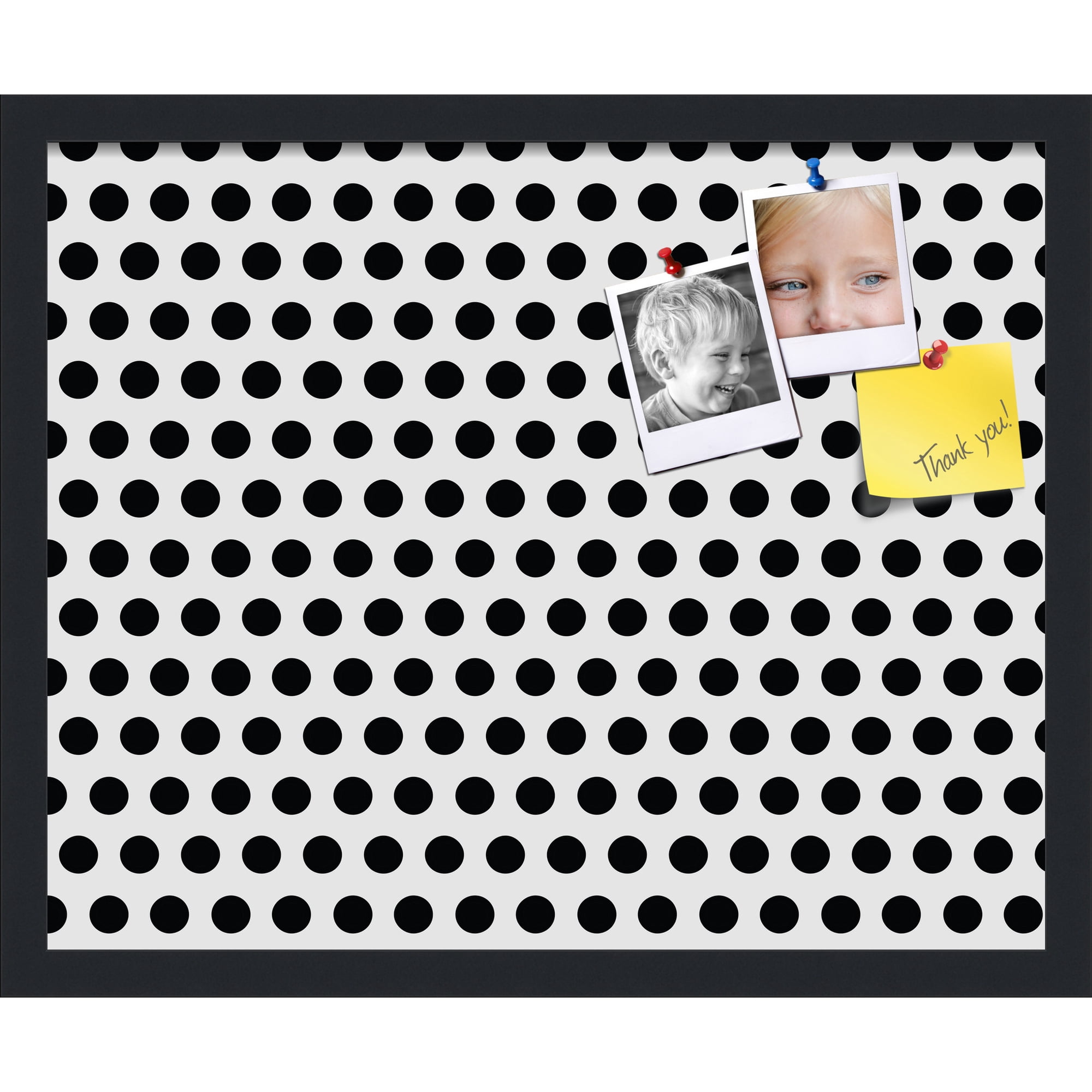 PinPix 21x17 Custom Cork Bulletin Board Black Polka Dot Poster Board Has a Fabric Style Canvas Finish Framed in Black Polka Dot by ArtToFrames (PinPix-200)