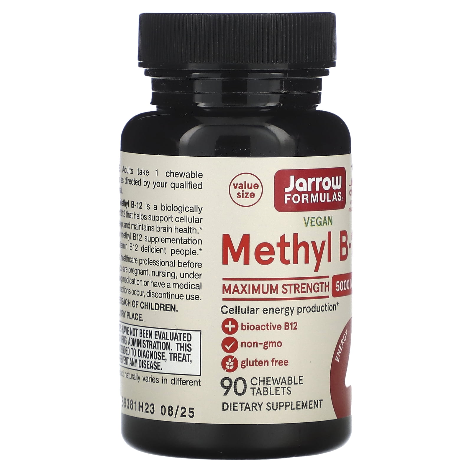 Jarrow Formulas Vegan Methyl B-12, Maximum Strength, Cherry, 5,000 mcg, 90 Chewable Tablets
