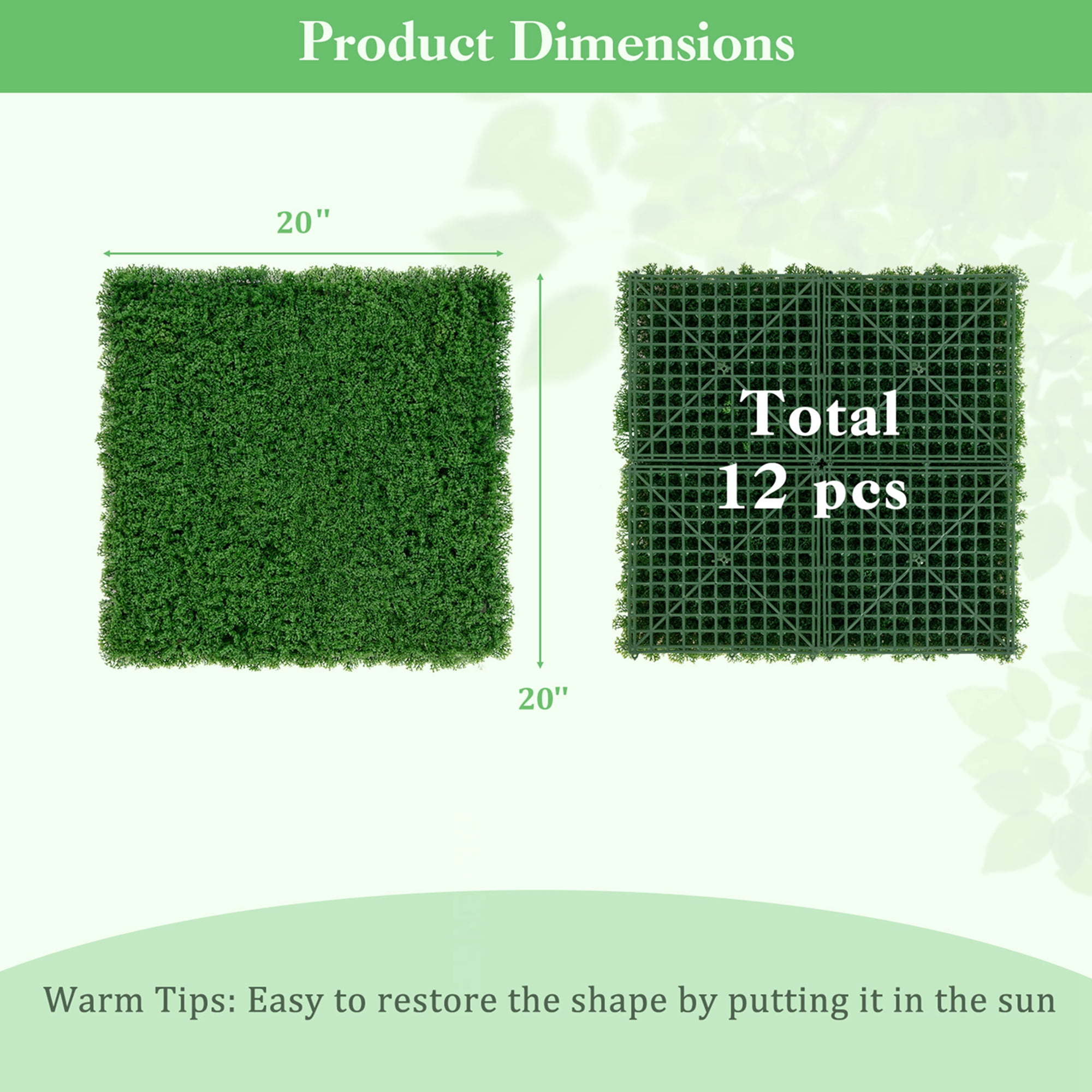 Costway 12 PCS Faux Green Moss Panels with Insertable Branches Stable X-shaped structure Dark Green