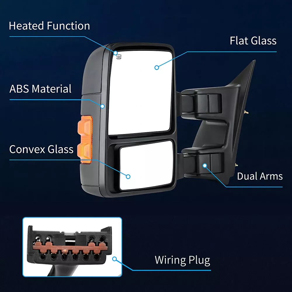 Ledkingdomus Tow Mirror for 1999-2007 Ford F250 F350 F450 F550 Super Duty Power Heated with Signal