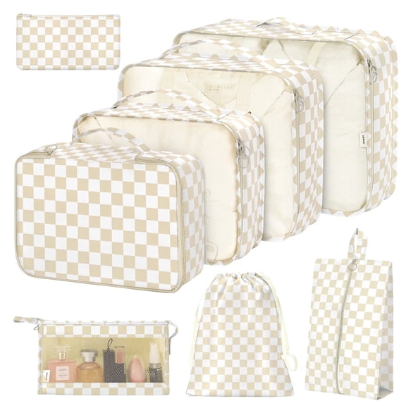 8Pcs Packing Cubes for Luggage, Packing Cubes for Travel Luggage Packing Organizers ( Khaki Plaid )