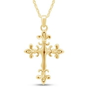 14k Yellow Gold Over Sterling Silver In Fleur-de-Lis Cross Pendant Necklace Jewelry For Womens