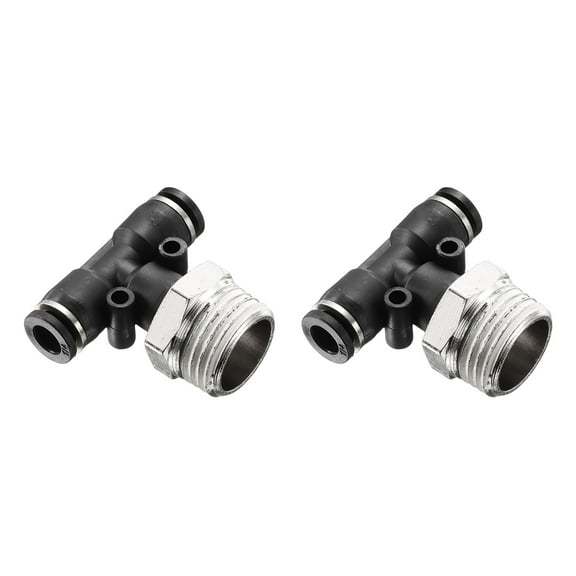 Uxcell 2pcs Pneumatic Male Branch Tee 1/4" Tube OD x 1/2" NPT Thread Quick Push to Connect Brass Air Line Hose Fittings for Industry Air System PT1/4-N04, Black