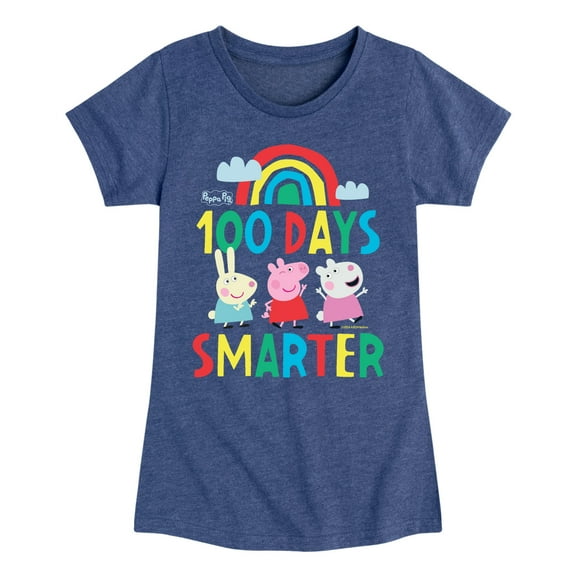 Peppa Pig - 100 Days Smarter - Girls Toddler And Youth Fitted Short Sleeve Tee