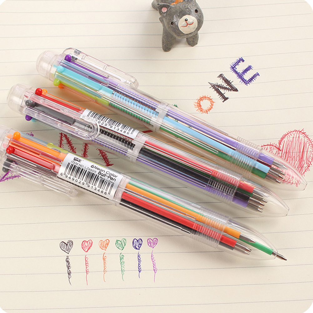 Novelty Multicolor Ballpoint Pen Multifunction 6 In1 Colorful Stationery  School Supplies 