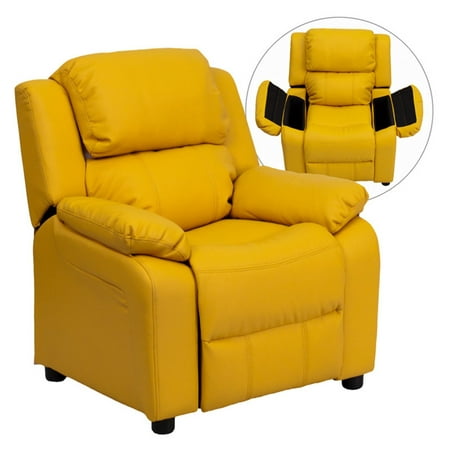 Flash Furniture Deluxe Padded Contemporary Yellow Vinyl Kids Recliner with Storage Arms