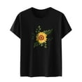 thumbnail image 4 of USSUMA Juniors Basic Cute Graphic Womens Tops Summer Loose Fit Sunflower Print Summer Top and Blouses Trendy Short Sleeve Shirts T-Shirt for Women Dressy Round Neck Tunic Plus, 4 of 7