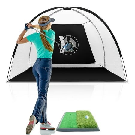 Gymax Portable 10' Golf Practice Set Golf Hitting Net Cage w Target Bag Ball Grass